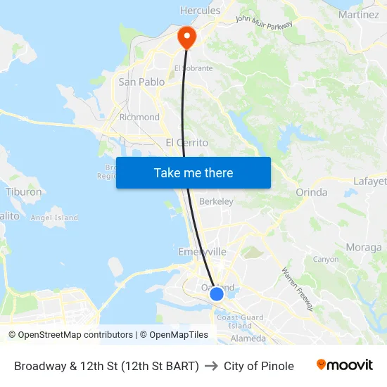 Broadway & 12th St (12th St BART) to City of Pinole map