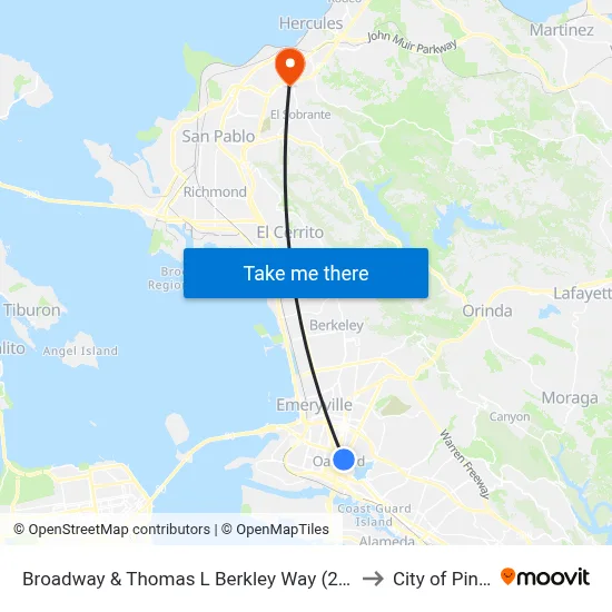 Broadway & Thomas L Berkley Way (20th St) to City of Pinole map