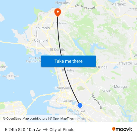 E 24th St & 10th Av to City of Pinole map