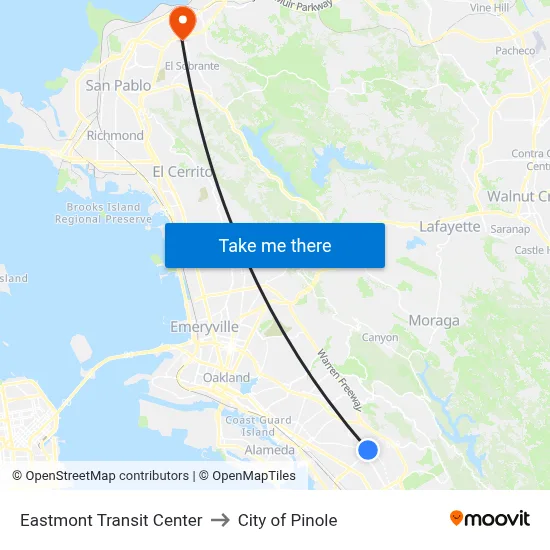 Eastmont Transit Center to City of Pinole map