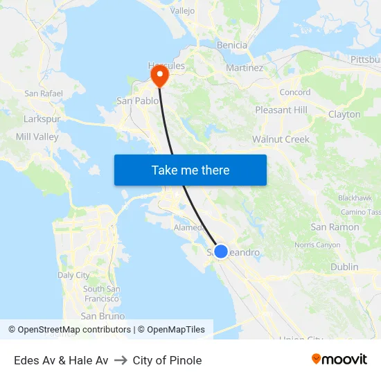 Edes Av & Hale Av to City of Pinole map