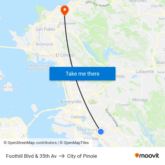 Foothill Blvd & 35th Av to City of Pinole map