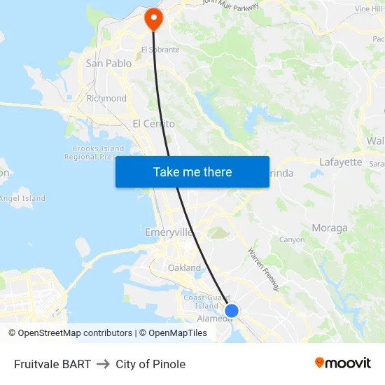 Fruitvale BART to City of Pinole map