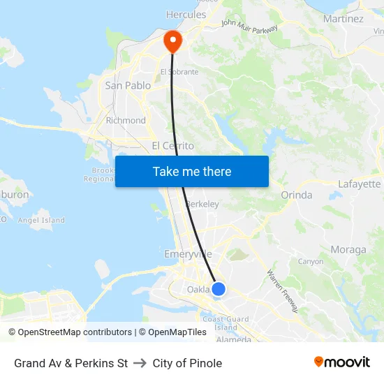 Grand Av & Perkins St to City of Pinole map