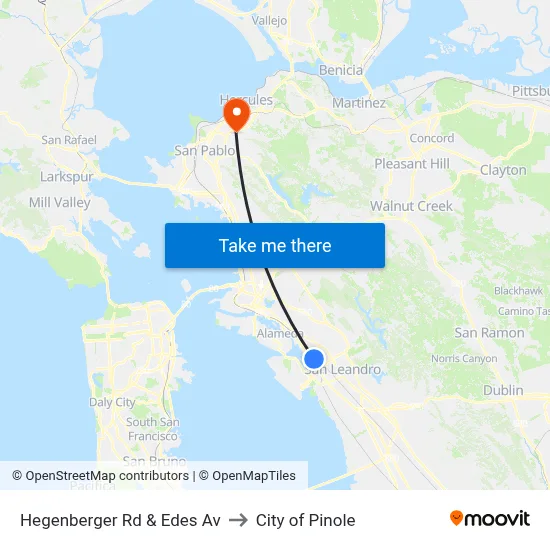 Hegenberger Rd & Edes Av to City of Pinole map