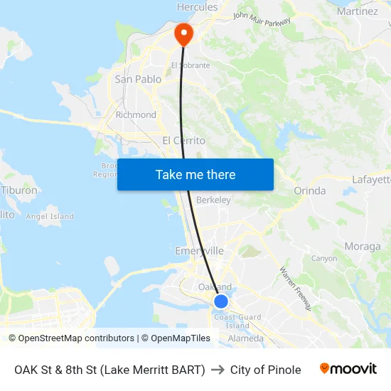 OAK St & 8th St (Lake Merritt BART) to City of Pinole map