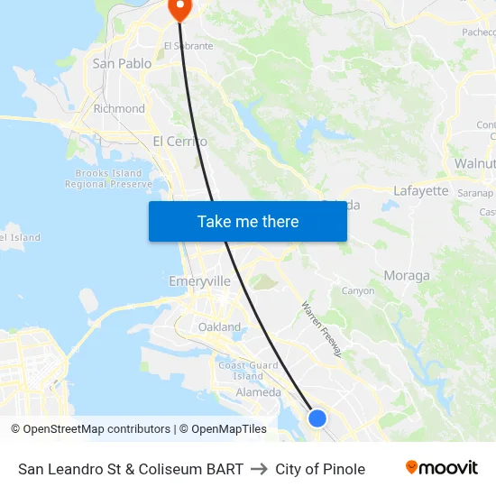 San Leandro St & Coliseum BART to City of Pinole map