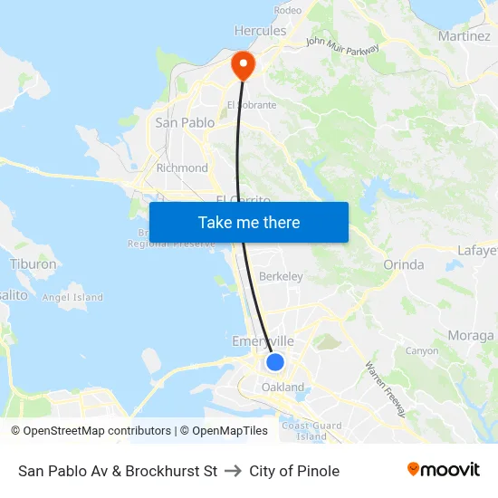 San Pablo Av & Brockhurst St to City of Pinole map