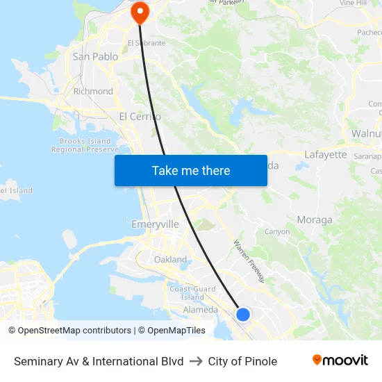 Seminary Av & International Blvd to City of Pinole map