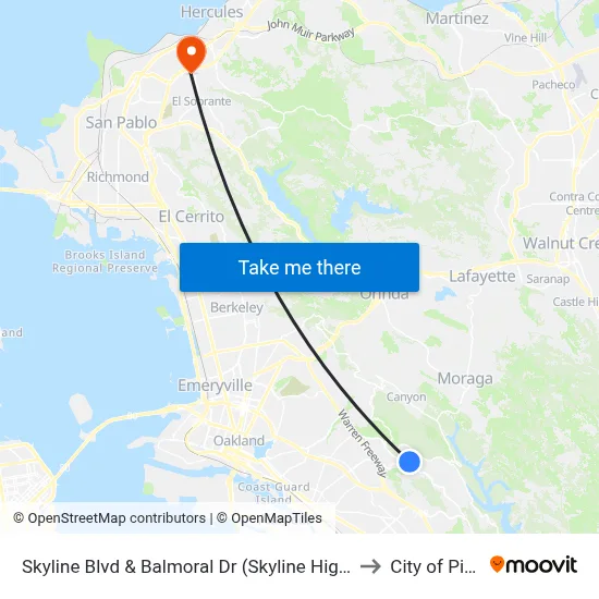 Skyline Blvd & Balmoral Dr (Skyline High School) to City of Pinole map