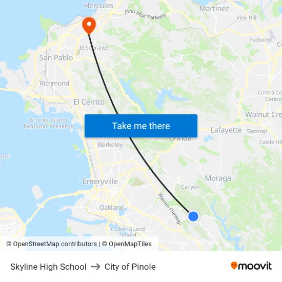Skyline High School to City of Pinole map