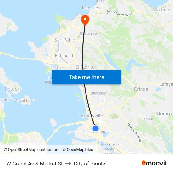 W Grand Av & Market St to City of Pinole map
