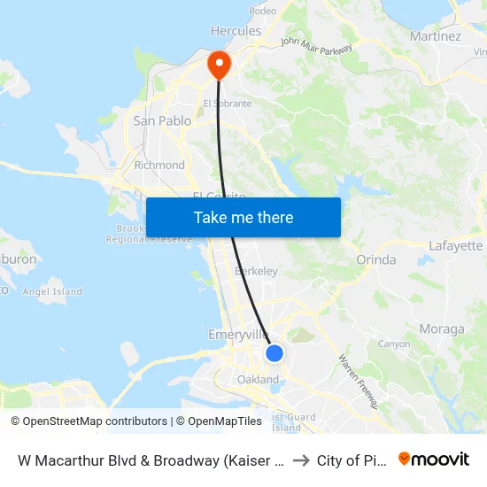 W Macarthur Blvd & Broadway (Kaiser Hospital) to City of Pinole map