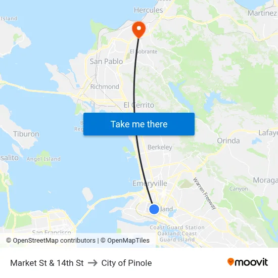 Market St & 14th St to City of Pinole map