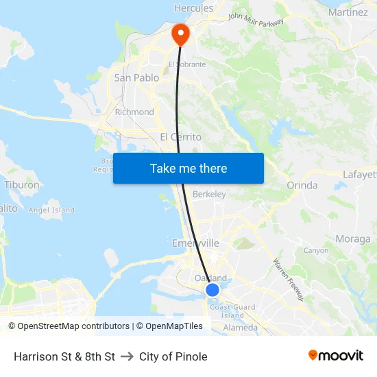 Harrison St & 8th St to City of Pinole map
