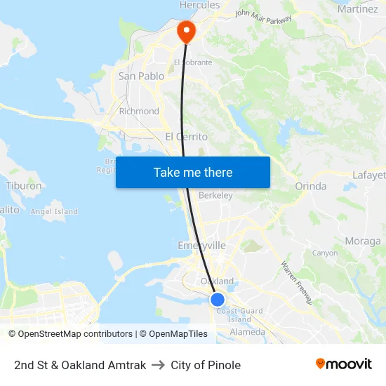 2nd St & Oakland Amtrak to City of Pinole map