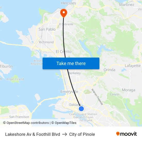 Lakeshore Av & Foothill Blvd to City of Pinole map