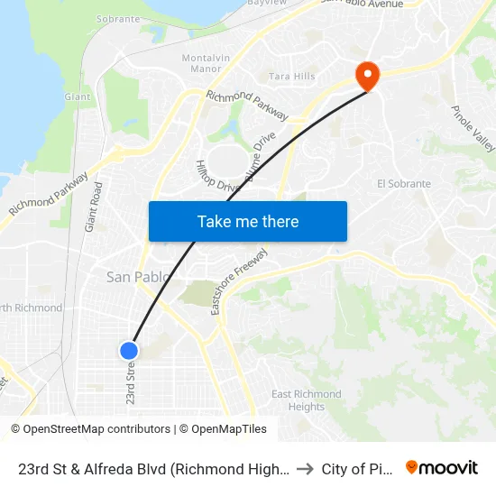 23rd St & Alfreda Blvd (Richmond High School) to City of Pinole map