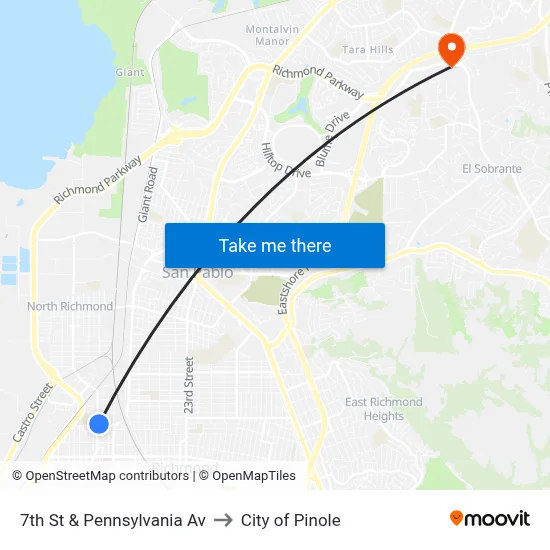 7th St & Pennsylvania Av to City of Pinole map