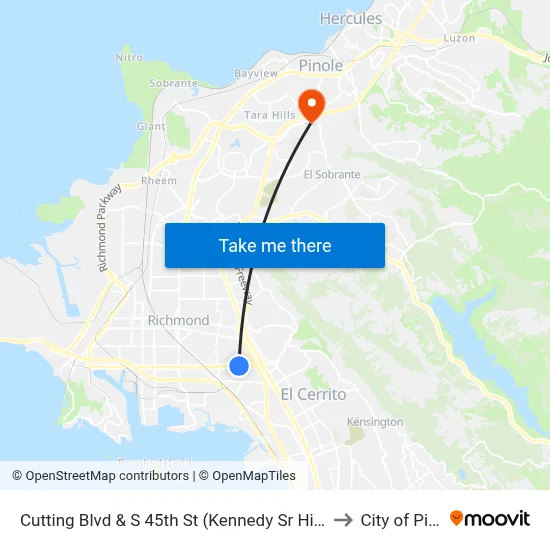 Cutting Blvd & S 45th St (Kennedy Sr High School) to City of Pinole map