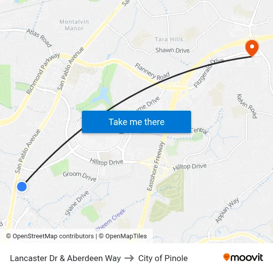 Lancaster Dr & Aberdeen Way to City of Pinole map
