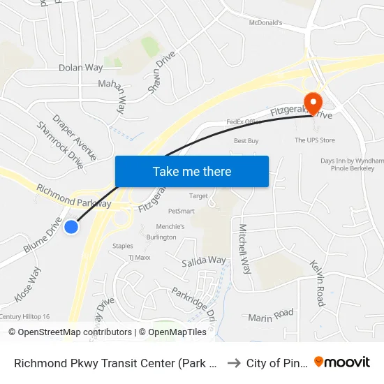Richmond Pkwy Transit Center (Park & Ride) to City of Pinole map