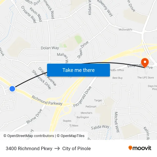 3400 Richmond Pkwy to City of Pinole map