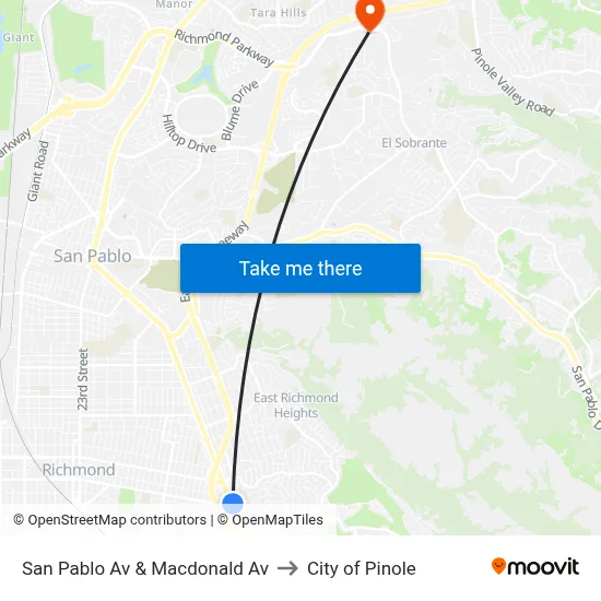 San Pablo Av & Macdonald Av to City of Pinole map
