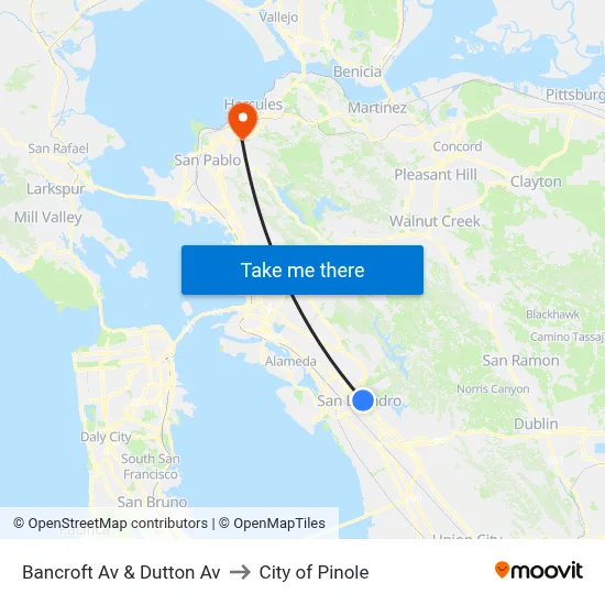 Bancroft Av & Dutton Av to City of Pinole map