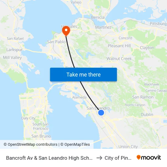 Bancroft Av & San Leandro High School to City of Pinole map