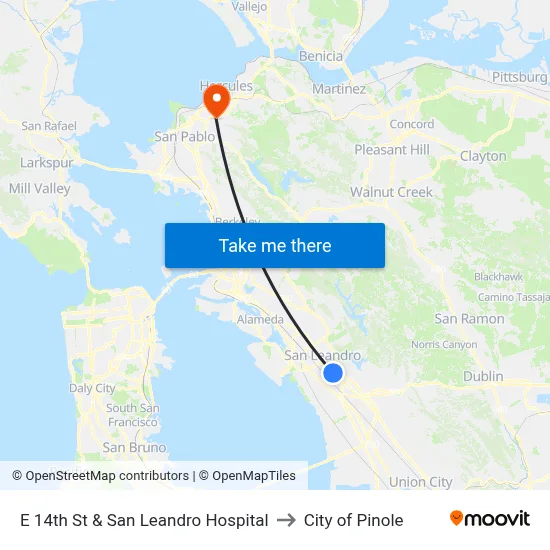 E 14th St & San Leandro Hospital to City of Pinole map