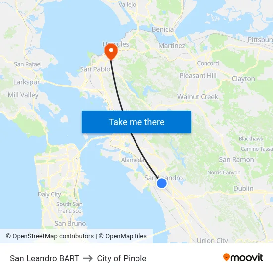 San Leandro BART to City of Pinole map