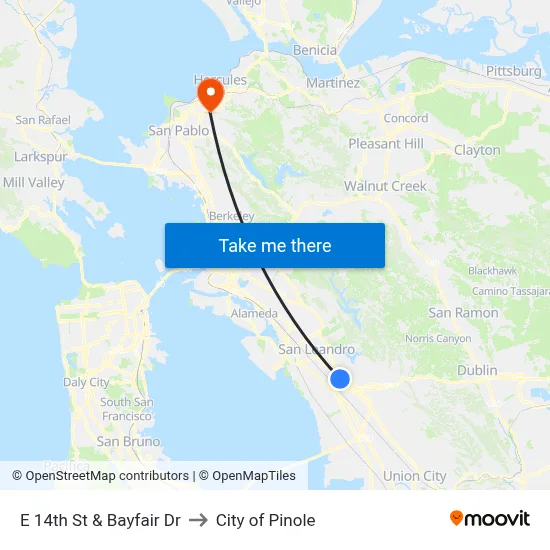 E 14th St & Bayfair Dr to City of Pinole map