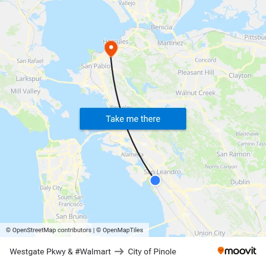 Westgate Pkwy & #Walmart to City of Pinole map
