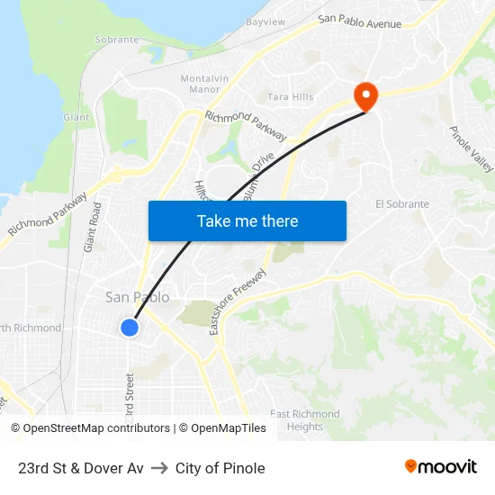 23rd St & Dover Av to City of Pinole map