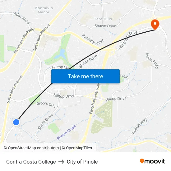 Contra Costa College to City of Pinole map