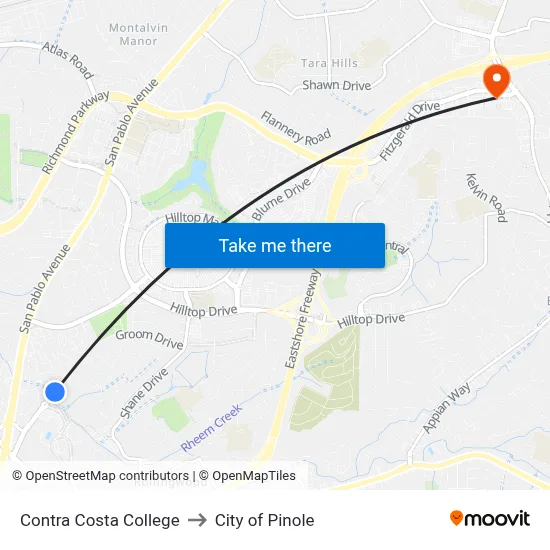 Contra Costa College to City of Pinole map