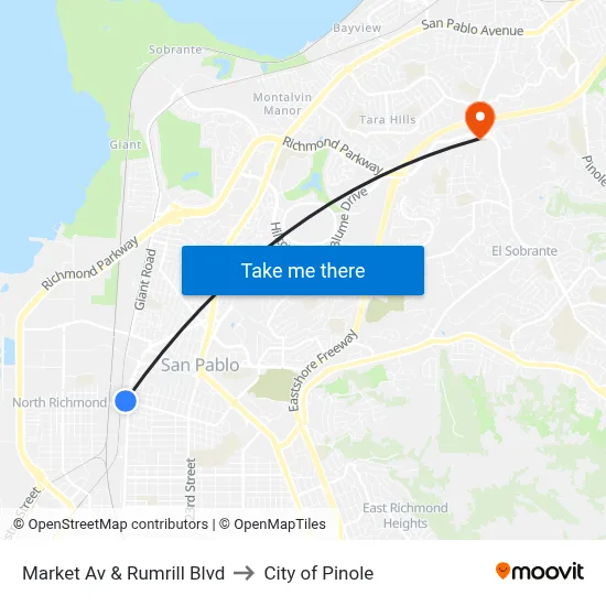 Market Av & Rumrill Blvd to City of Pinole map