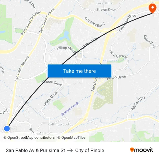 San Pablo Av & Purisima St to City of Pinole map