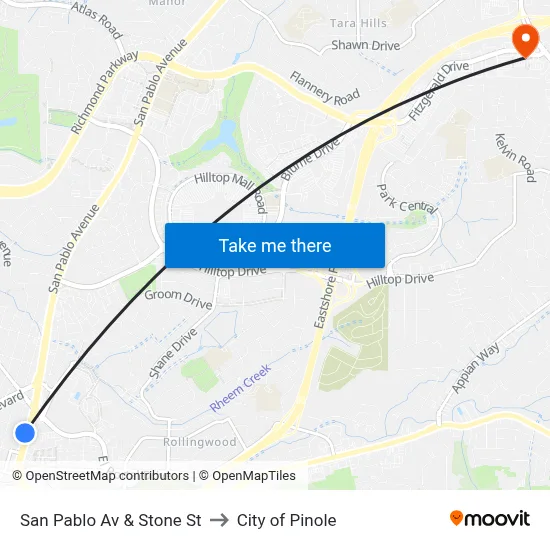 San Pablo Av & Stone St to City of Pinole map