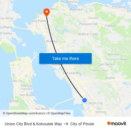 Union City Blvd & Kohoutek Way to City of Pinole map