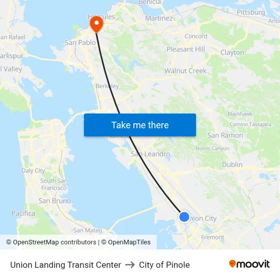 Union Landing Transit Center to City of Pinole map