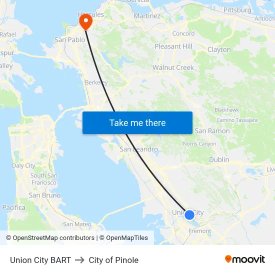 Union City BART to City of Pinole map