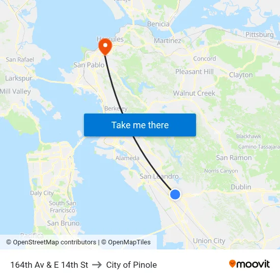 164th Av & E 14th St to City of Pinole map