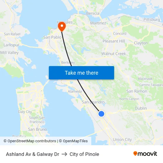 Ashland Av & Galway Dr to City of Pinole map