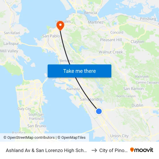 Ashland Av & San Lorenzo High School to City of Pinole map