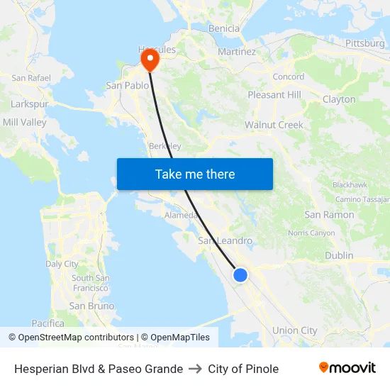 Hesperian Blvd & Paseo Grande to City of Pinole map