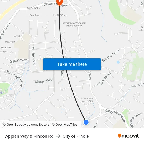 Appian Way & Rincon Rd to City of Pinole map