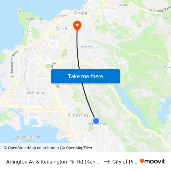 Arlington Av & Kensington Pk. Rd (Kensington Lib.) to City of Pinole map