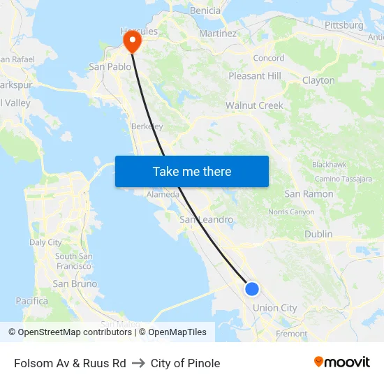 Folsom Av & Ruus Rd to City of Pinole map